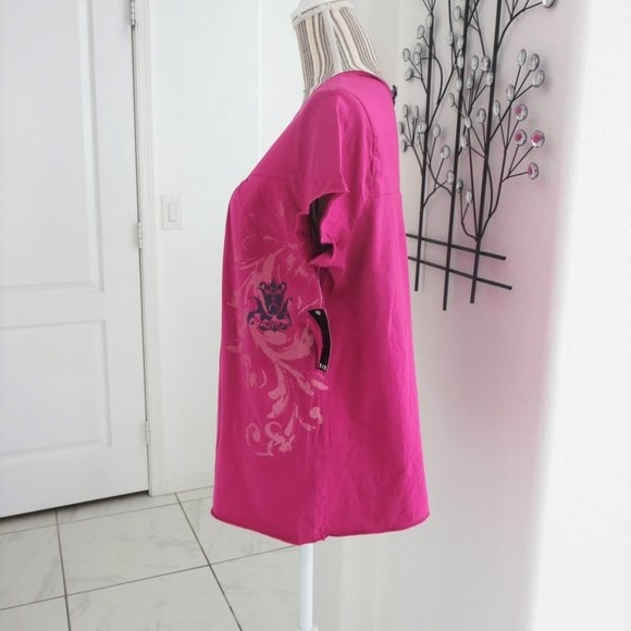 New BCBG Paris Tiger Lily Short Sleeve Top XL Fuchsia Pink Relaxed Fit - Picture 5 of 13